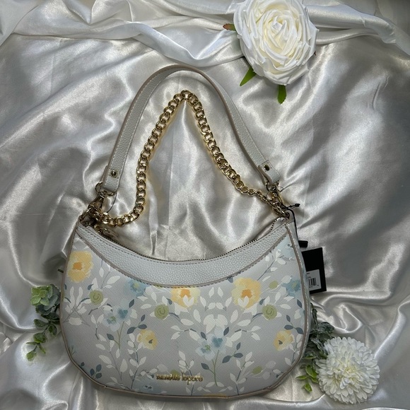 White Floral Hobo Shoulder Bag with Gold Chain Strap – NWT - Picture 1 of 15